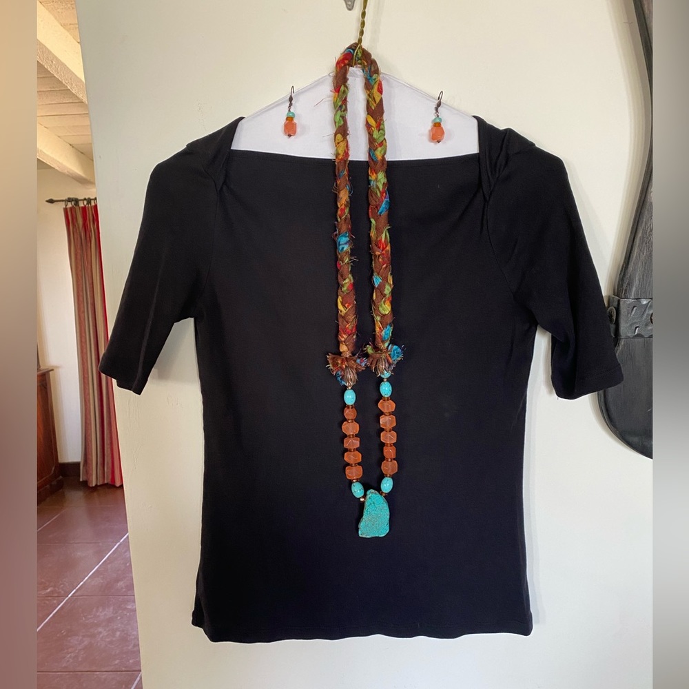 Artisan-crafted turquoise amulet necklace&earrings